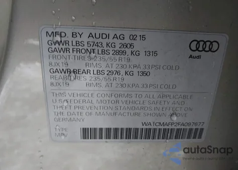 2015 Audi Q5 3.0 Tdi Premium Plus from USA, damaged, VIN WA1CMAFP2FA097677